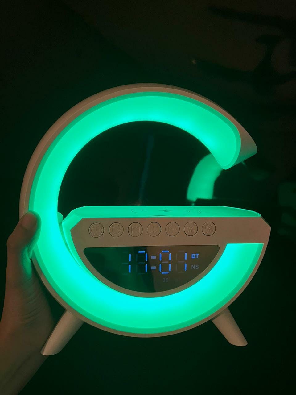 Rechargeable Wireless Charger RGB Light Lamp Speaker with Alarm Clock