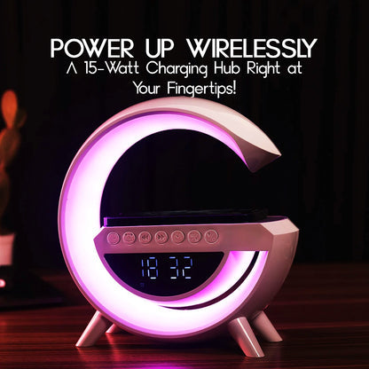Rechargeable Wireless Charger RGB Light Lamp Speaker with Alarm Clock