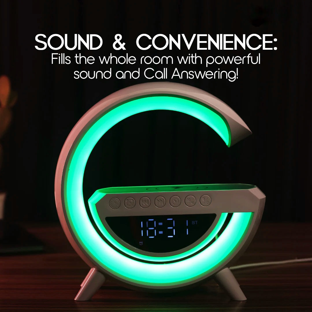 Rechargeable Wireless Charger RGB Light Lamp Speaker with Alarm Clock