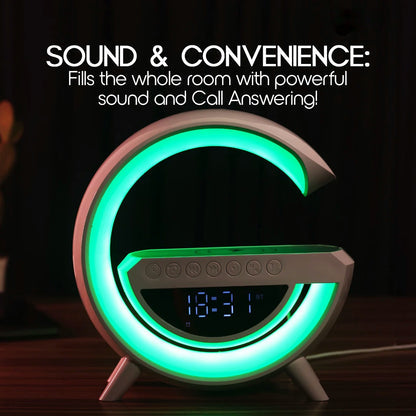 Rechargeable Wireless Charger RGB Light Lamp Speaker with Alarm Clock